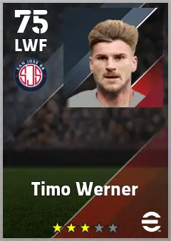 Timo Werner eFootball 2026 player card — 75 OVR LWF