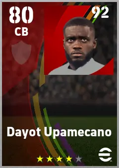 Dayot Upamecano eFootball 2026 player card — 80 OVR CB