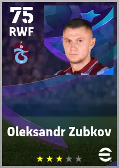 Oleksandr Zubkov eFootball 2026 player card — 75 OVR RWF