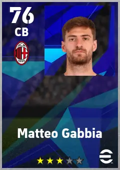 Matteo Gabbia eFootball 2026 player card — 76 OVR CB