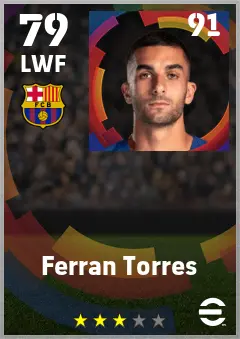 Ferran Torres eFootball 2026 player card — 79 OVR LWF
