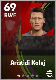 Aristidi Kolaj eFootball 2026 player card — 69 OVR RWF