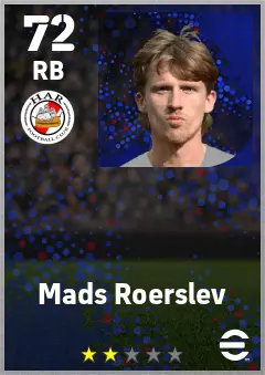Mads Roerslev eFootball 2026 player card — 72 OVR RB