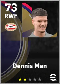 Dennis Man eFootball 2026 player card — 73 OVR RWF