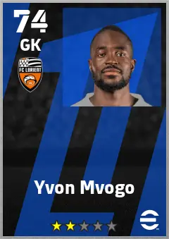 Yvon Mvogo eFootball 2026 player card — 74 OVR GK