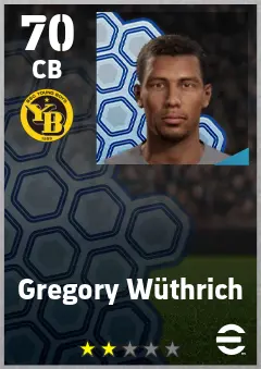 Gregory Wuthrich eFootball 2026 player card — 70 OVR CB