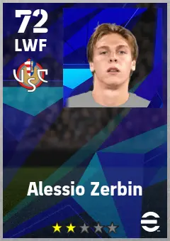 Alessio Zerbin eFootball 2026 player card — 72 OVR LWF