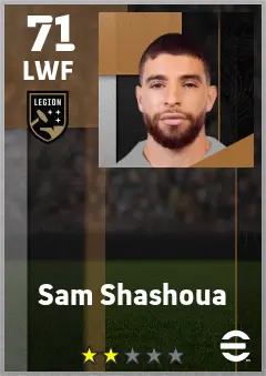 Sam Shashoua eFootball 2026 player card — 71 OVR LWF