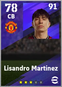 Lisandro Martinez eFootball 2026 player card — 78 OVR CB