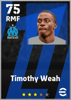 Timothy Weah eFootball 2026 player card — 75 OVR RMF