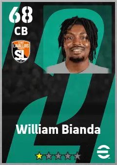 William Bianda eFootball 2026 player card — 68 OVR CB