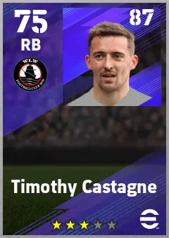 Timothy Castagne eFootball 2026 player card — 75 OVR RB