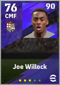 Joe Willock eFootball 2026 player card — 76 OVR CMF