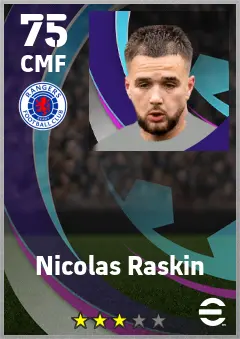 Nicolas Raskin eFootball 2026 player card — 75 OVR CMF
