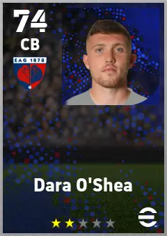 Dara O Shea eFootball 2026 player card — 74 OVR CB