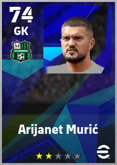Arijanet Muric eFootball 2026 player card — 74 OVR GK