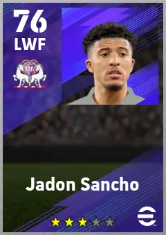 Jadon Sancho eFootball 2026 player card — 76 OVR LWF