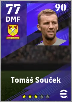 Tomas Soucek eFootball 2026 player card — 77 OVR DMF
