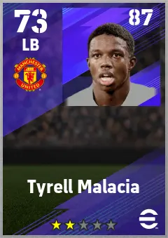 Tyrell Malacia eFootball 2026 player card — 73 OVR LB