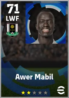 Awer Mabil eFootball 2026 player card — 71 OVR LWF