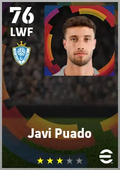 Javi Puado eFootball 2026 player card — 76 OVR LWF