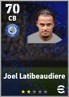 Joel Latibeaudiere eFootball 2026 player card — 70 OVR CB