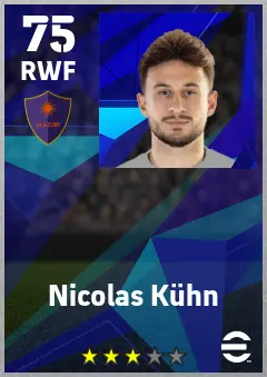 Nicolas Kuhn eFootball 2026 player card — 75 OVR RWF