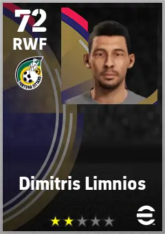 Dimitris Limnios eFootball 2026 player card — 72 OVR RWF