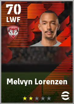 Melvyn Lorenzen eFootball 2026 player card — 70 OVR LWF