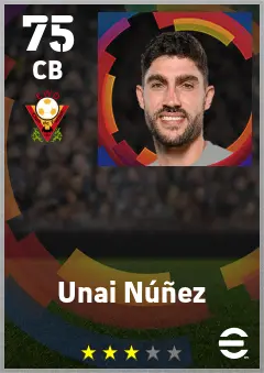Unai Nunez eFootball 2026 player card — 75 OVR CB