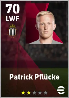 Patrick Pflucke eFootball 2026 player card — 70 OVR LWF