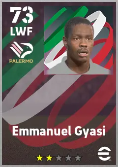 Emmanuel Gyasi eFootball 2026 player card — 73 OVR LWF