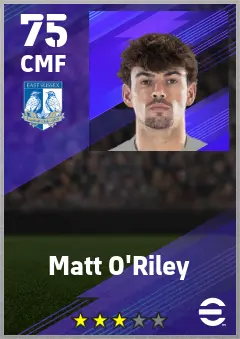 Matt O Riley eFootball 2026 player card — 75 OVR CMF