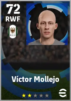 Victor Mollejo eFootball 2026 player card — 72 OVR RWF