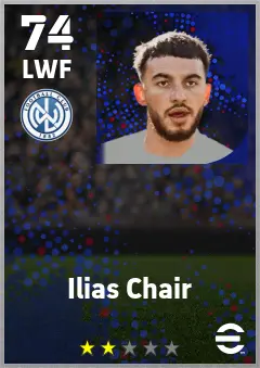 Ilias Chair eFootball 2026 player card — 74 OVR LWF