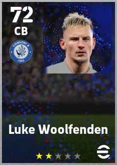 Luke Woolfenden eFootball 2026 player card — 72 OVR CB