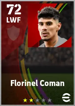 Florinel Coman eFootball 2026 player card — 72 OVR LWF