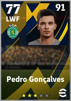 Pedro Goncalves eFootball 2026 player card — 77 OVR LWF