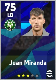 Juan Miranda eFootball 2026 player card — 75 OVR LB