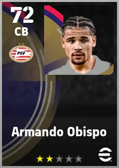 Armando Obispo eFootball 2026 player card — 72 OVR CB