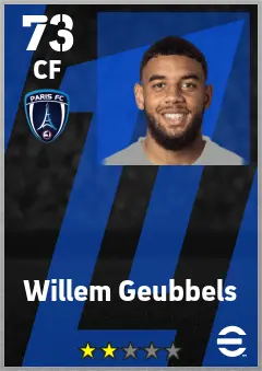 Willem Geubbels eFootball 2026 player card — 73 OVR CF