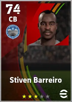 Stiven Barreiro eFootball 2026 player card, 74 OVR CB