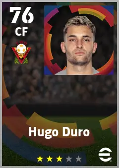 Hugo Duro eFootball 2026 player card — 76 OVR CF