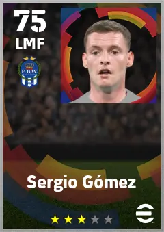Sergio Gomez eFootball 2026 player card — 75 OVR LMF