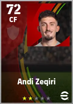 Andi Zeqiri eFootball 2026 player card — 72 OVR CF