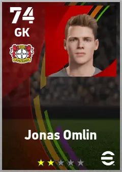 Jonas Omlin eFootball 2026 player card — 74 OVR GK