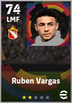 Ruben Vargas eFootball 2026 player card — 74 OVR LMF