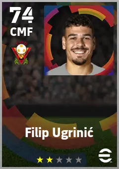 Filip Ugrinic eFootball 2026 player card — 74 OVR CMF