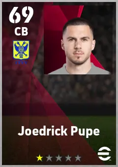 Joedrick Pupe eFootball 2026 player card — 69 OVR CB