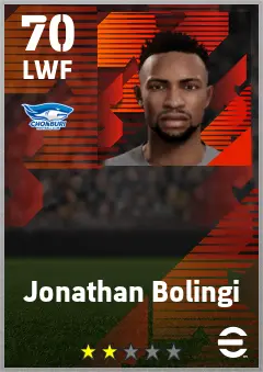 Jonathan Bolingi eFootball 2026 player card — 70 OVR LWF
